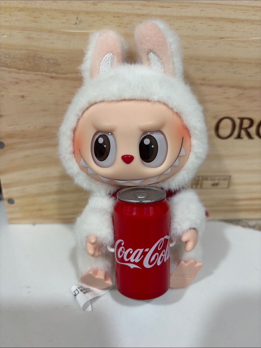Labubu Popmart Rare Coca Cola White Plush Bunny Doll with Red Can